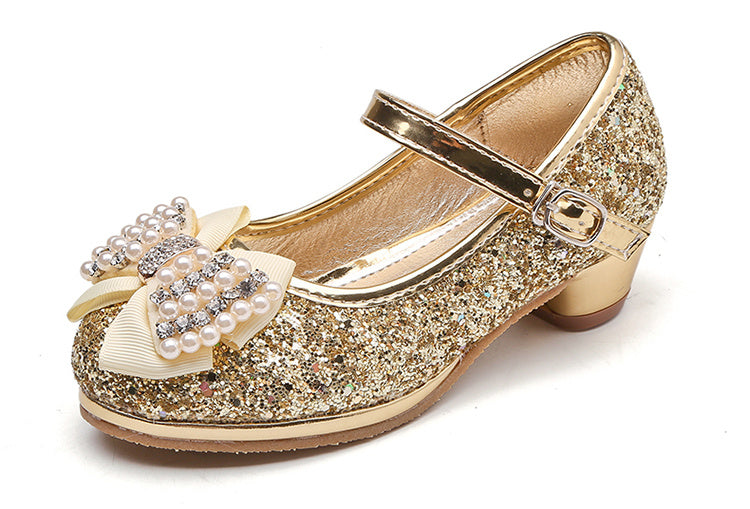 Children's Bow High Heel Crystal Shoes - Kiddiez Corner