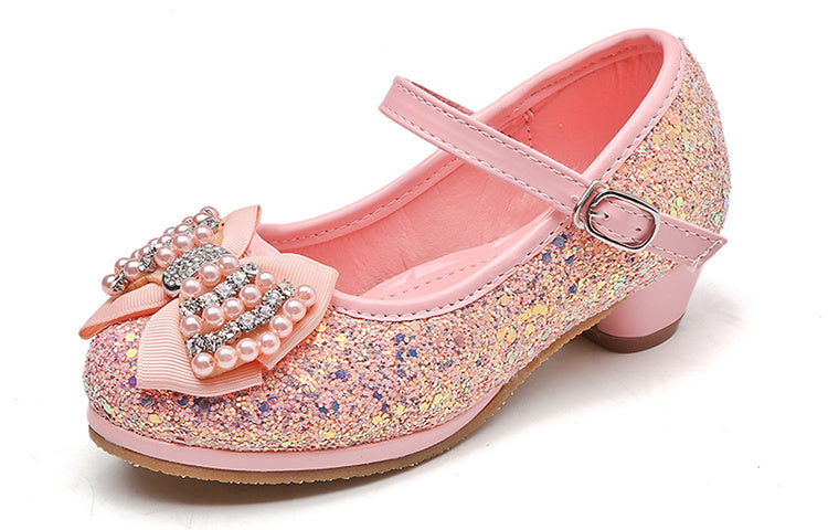 Children's Bow High Heel Crystal Shoes - Kiddiez Corner