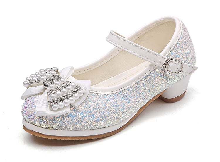 Children's Bow High Heel Crystal Shoes - Kiddiez Corner