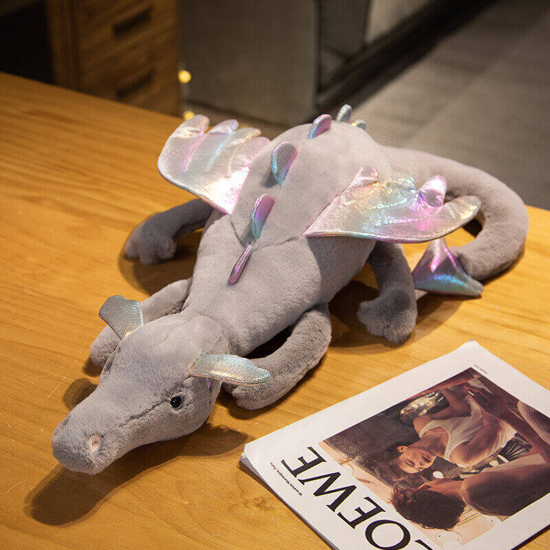 Plush Flying Dragon Doll in gray with shiny wings, perfect for toddlers and children, measuring 50cm.