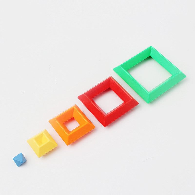 Rainbow Tower Ring Jenga Cognitive Set Shapes Building Blocks Kids