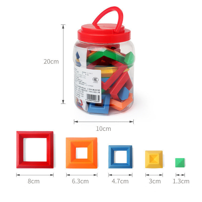 Rainbow Tower Ring Jenga Cognitive Set Shapes Building Blocks Kids