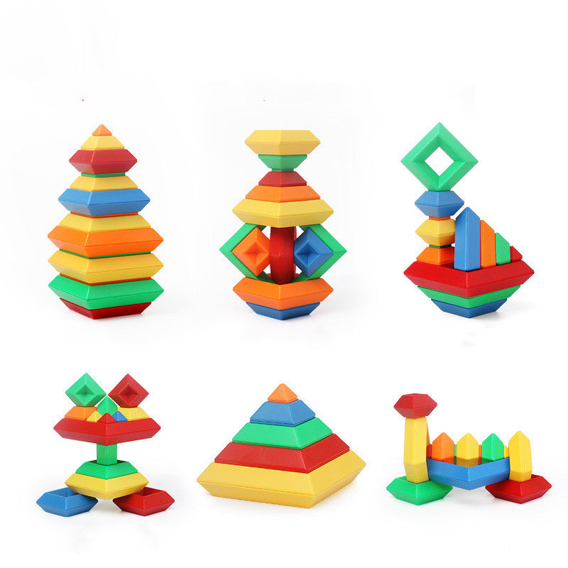 Rainbow Tower Ring Jenga Cognitive Set Shapes Building Blocks Kids