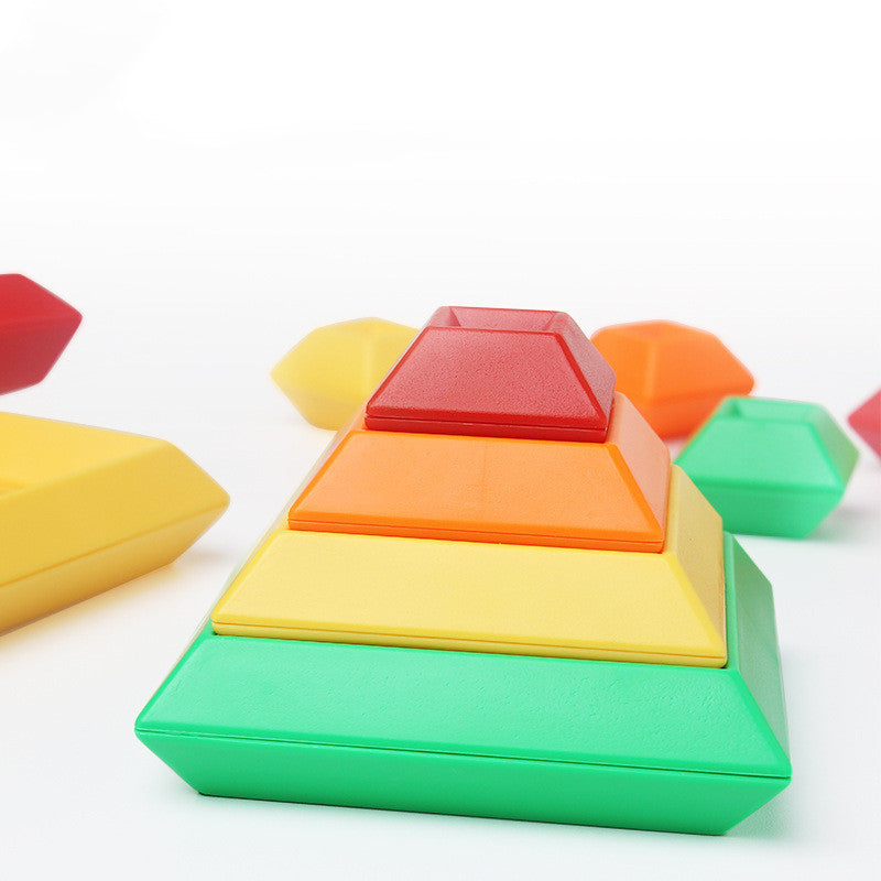 Rainbow Tower Ring Jenga Cognitive Set Shapes Building Blocks Kids