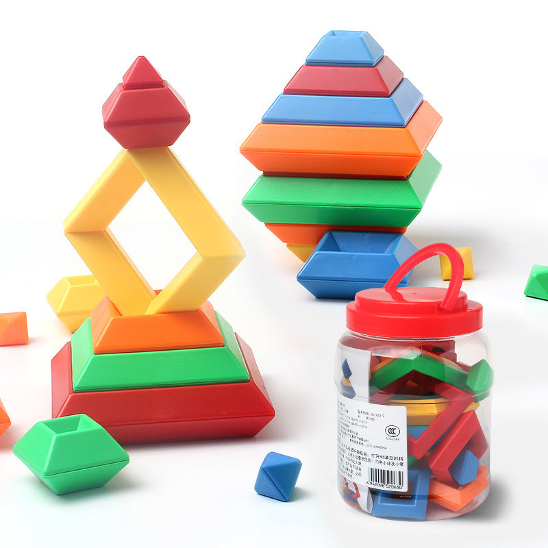 Rainbow Tower Ring Jenga Cognitive Set Shapes Building Blocks Kids