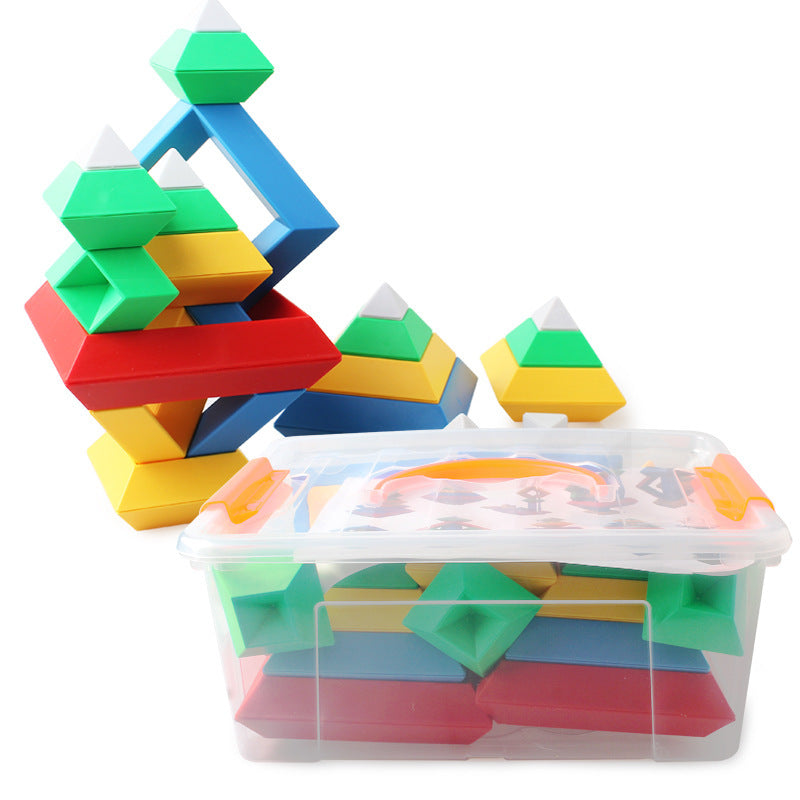 Rainbow Tower Ring Jenga Cognitive Set Shapes Building Blocks Kids