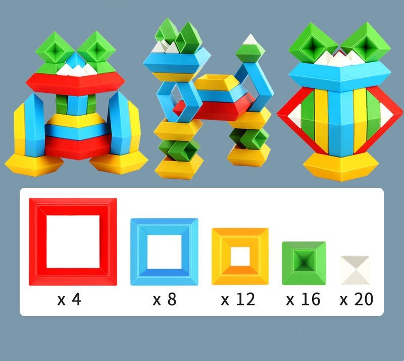 Rainbow Tower Ring Jenga Cognitive Set Shapes Building Blocks Kids