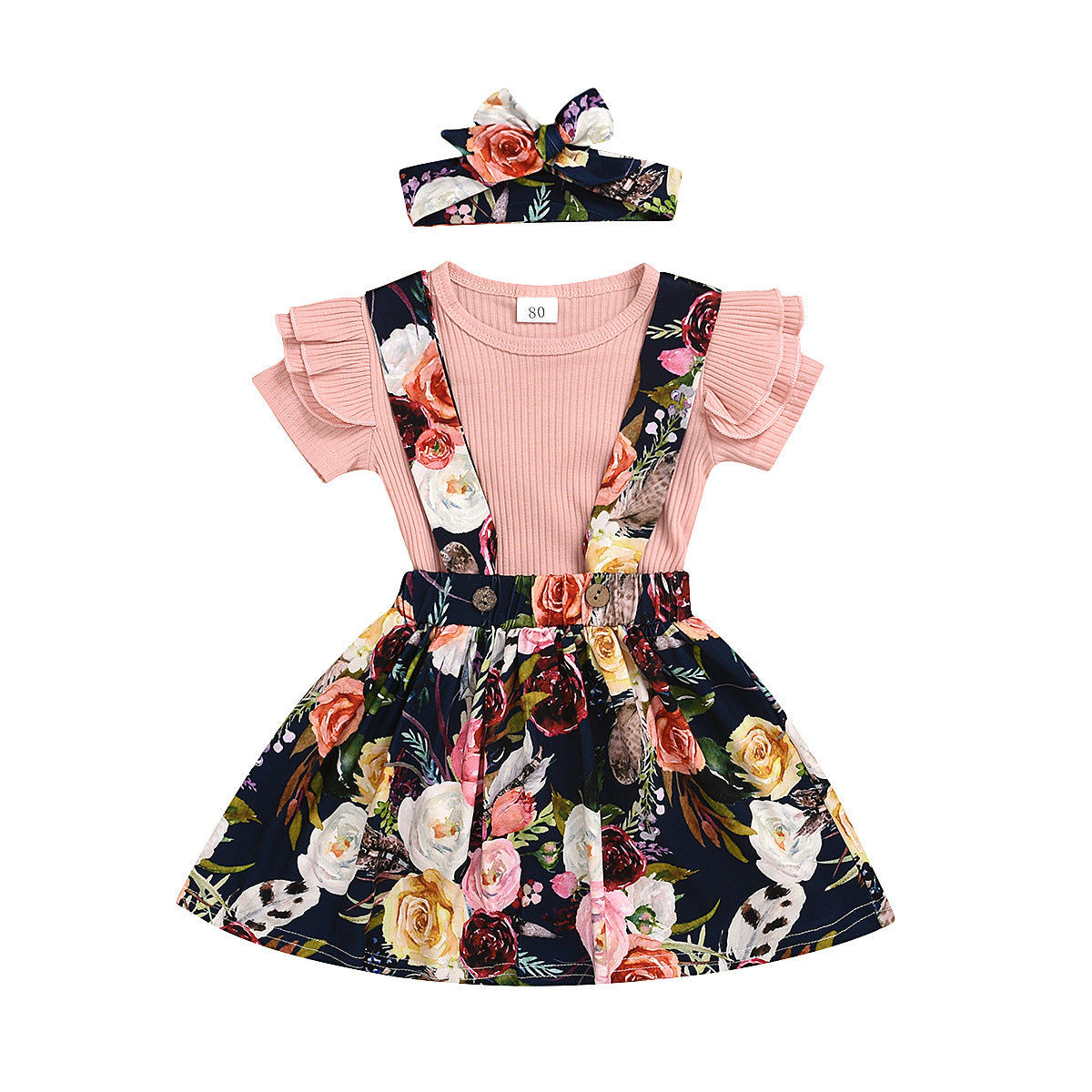 Summer Short-sleeved Top Suspender Skirt