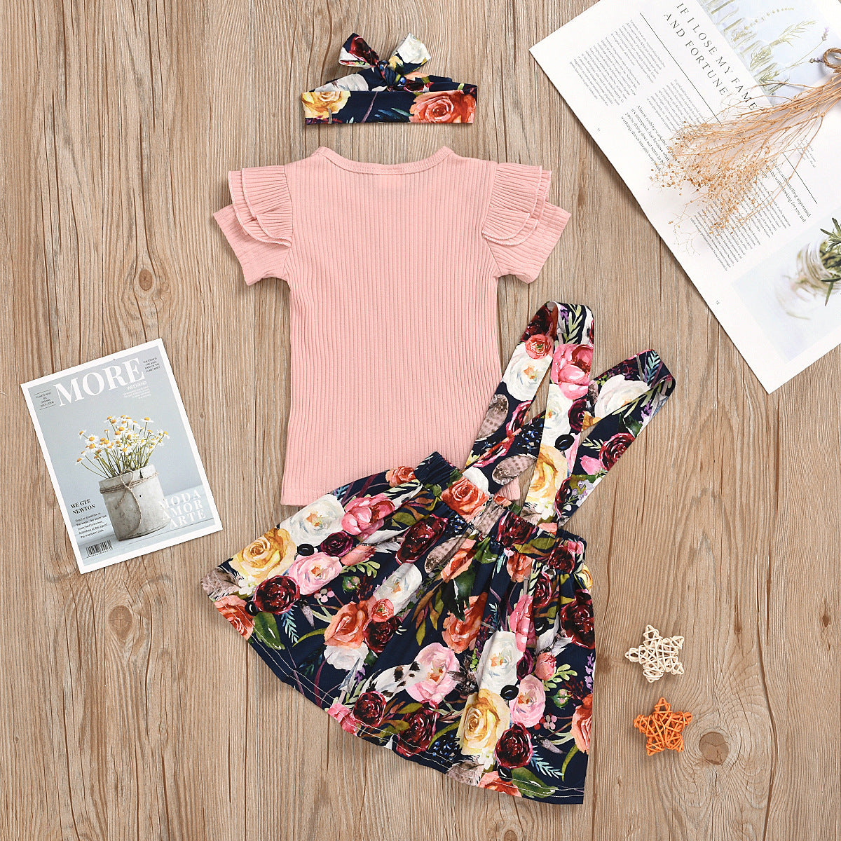 Summer Short-sleeved Top Suspender Skirt