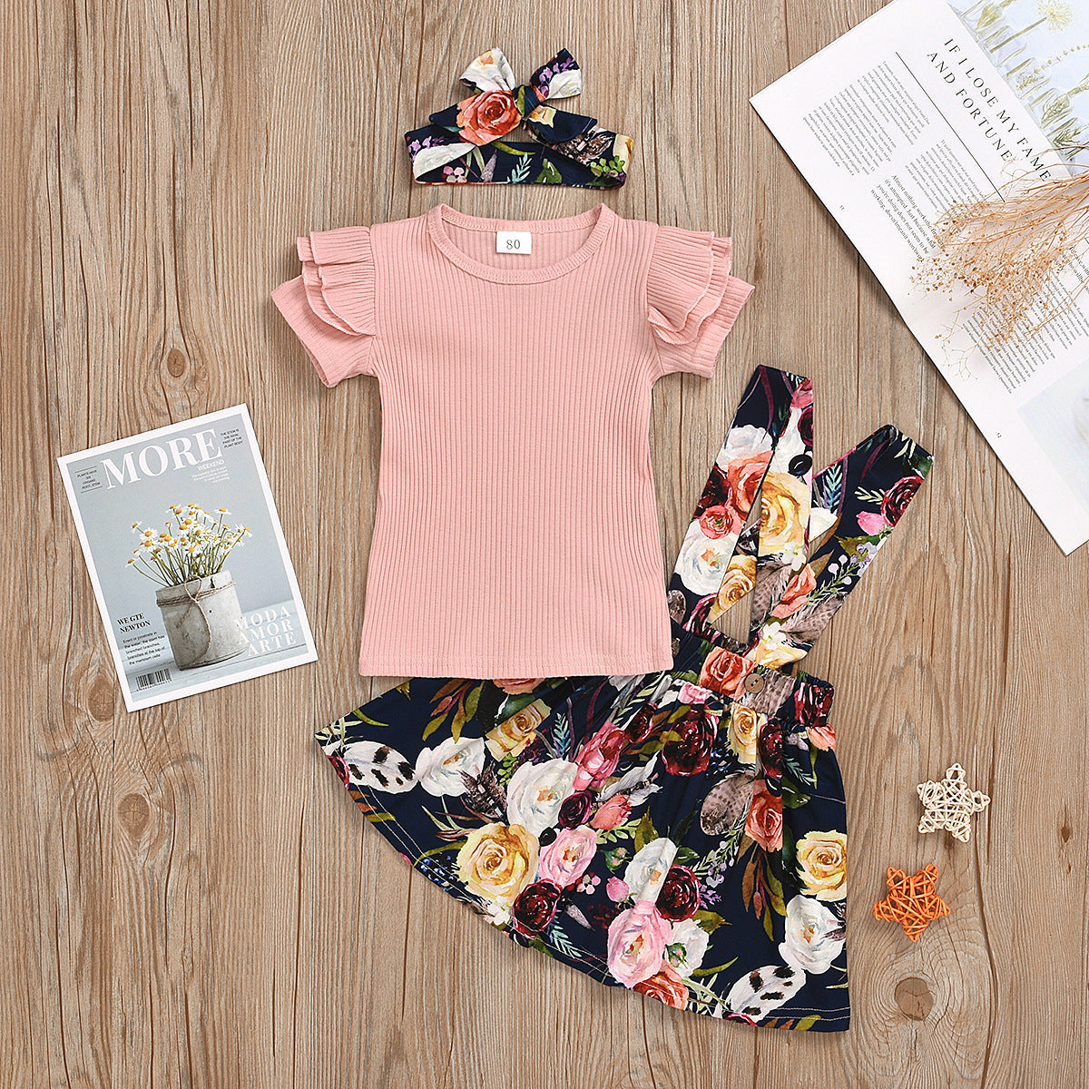 Summer Short-sleeved Top Suspender Skirt