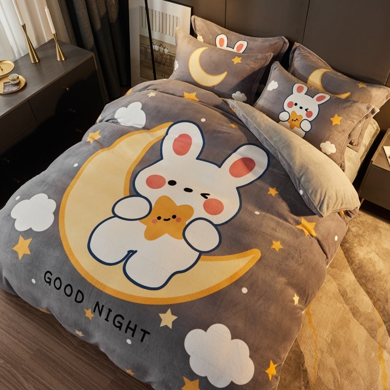 Thickened Cartoon Coral Velvet Bed Four-piece Bedding