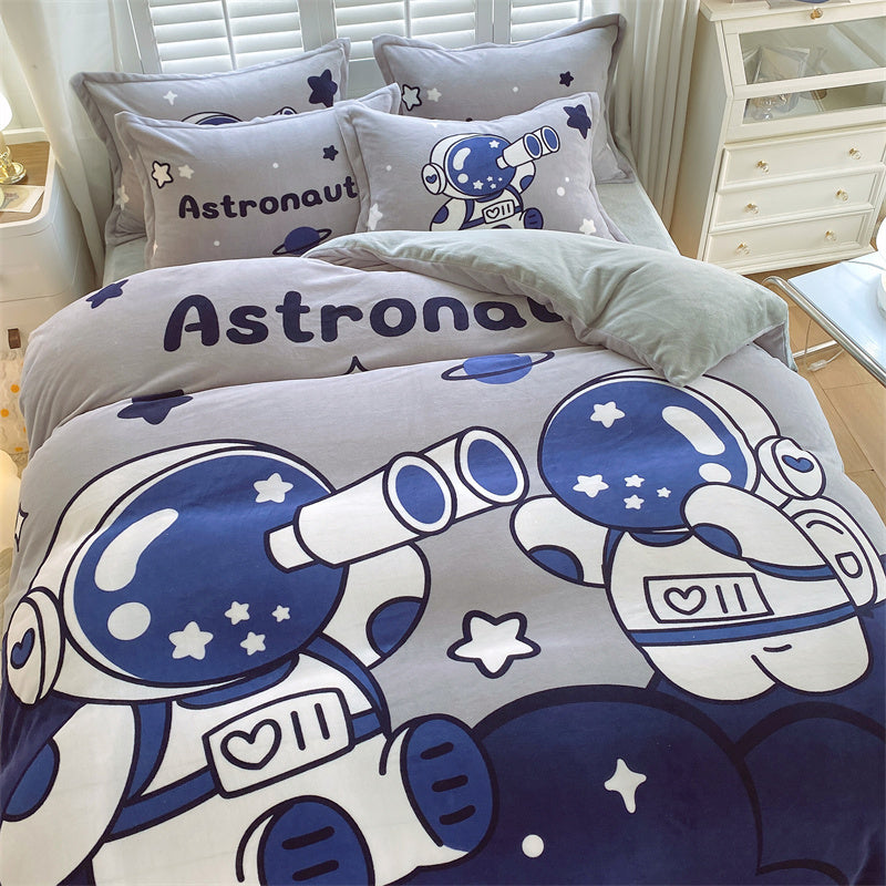 Thickened Cartoon Coral Velvet Bed Four-piece Bedding