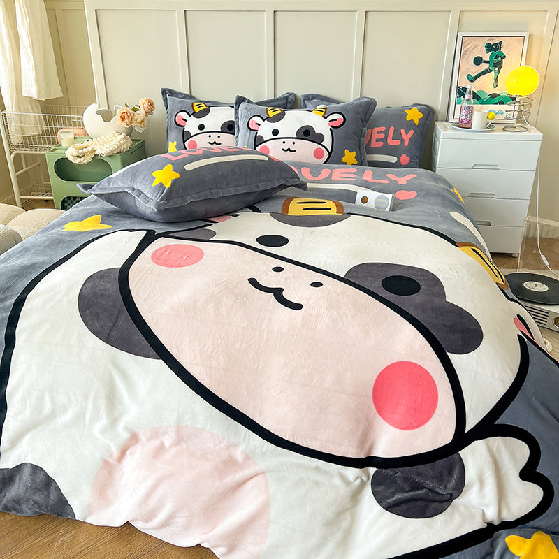 Thickened Cartoon Coral Velvet Bed Four-piece Bedding