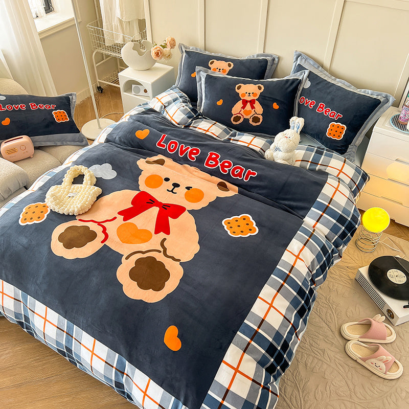 Thickened Cartoon Coral Velvet Bed Four-piece Bedding
