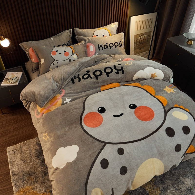 Thickened Cartoon Coral Velvet Bed Four-piece Bedding