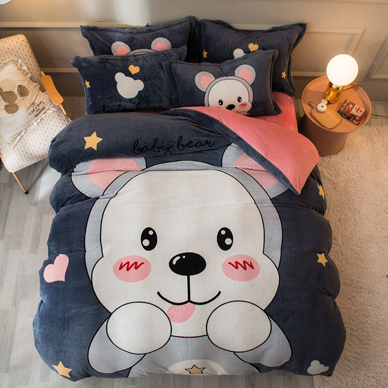 Thickened Cartoon Coral Velvet Bed Four-piece Bedding