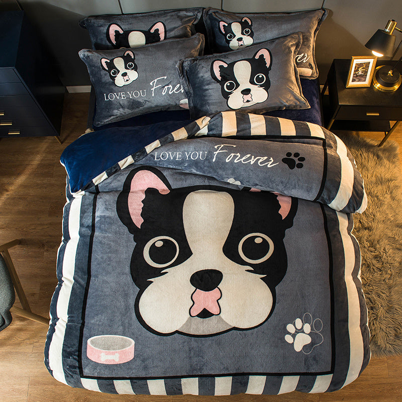 Thickened Cartoon Coral Velvet Bed Four-piece Bedding