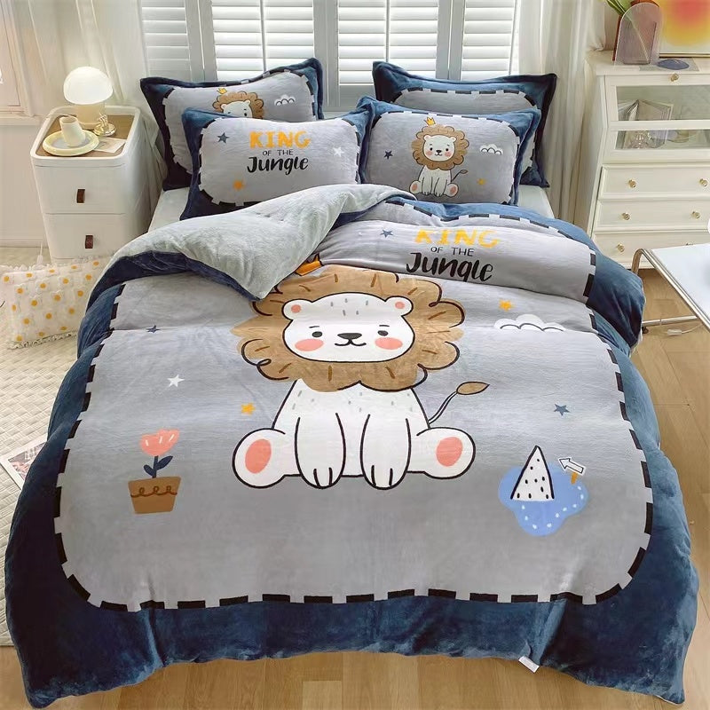 Thickened Cartoon Coral Velvet Bed Four-piece Bedding