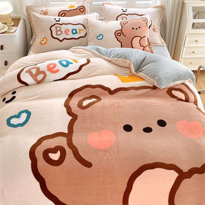 Thickened Cartoon Coral Velvet Bed Four-piece Bedding