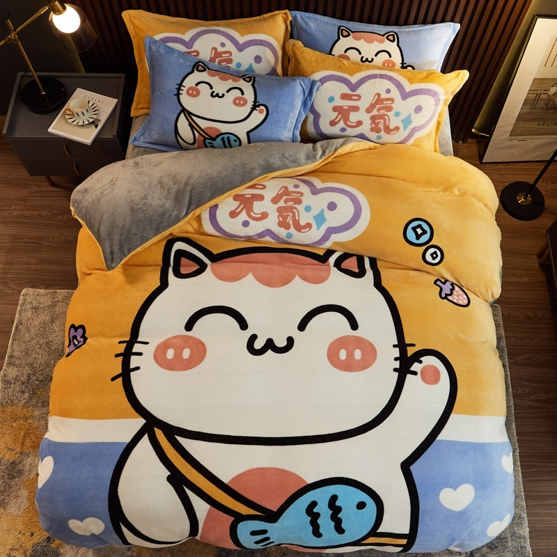 Thickened Cartoon Coral Velvet Bed Four-piece Bedding
