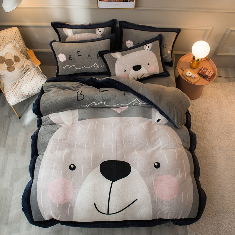 Thickened Cartoon Coral Velvet Bed Four-piece Bedding