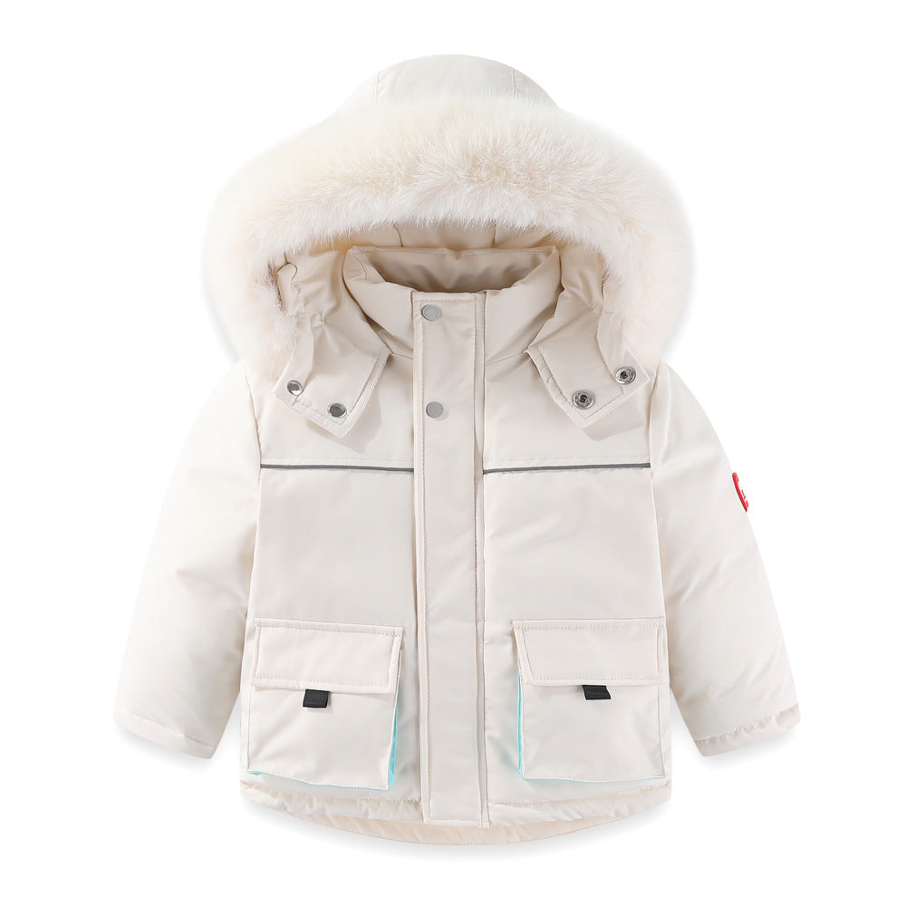Windproof Waterproof Boys And Girls Fur Cotton-padded Overalls Suit