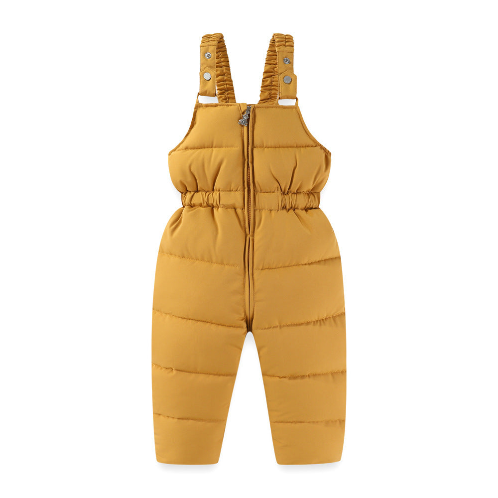 Windproof Waterproof Boys And Girls Fur Cotton-padded Overalls Suit