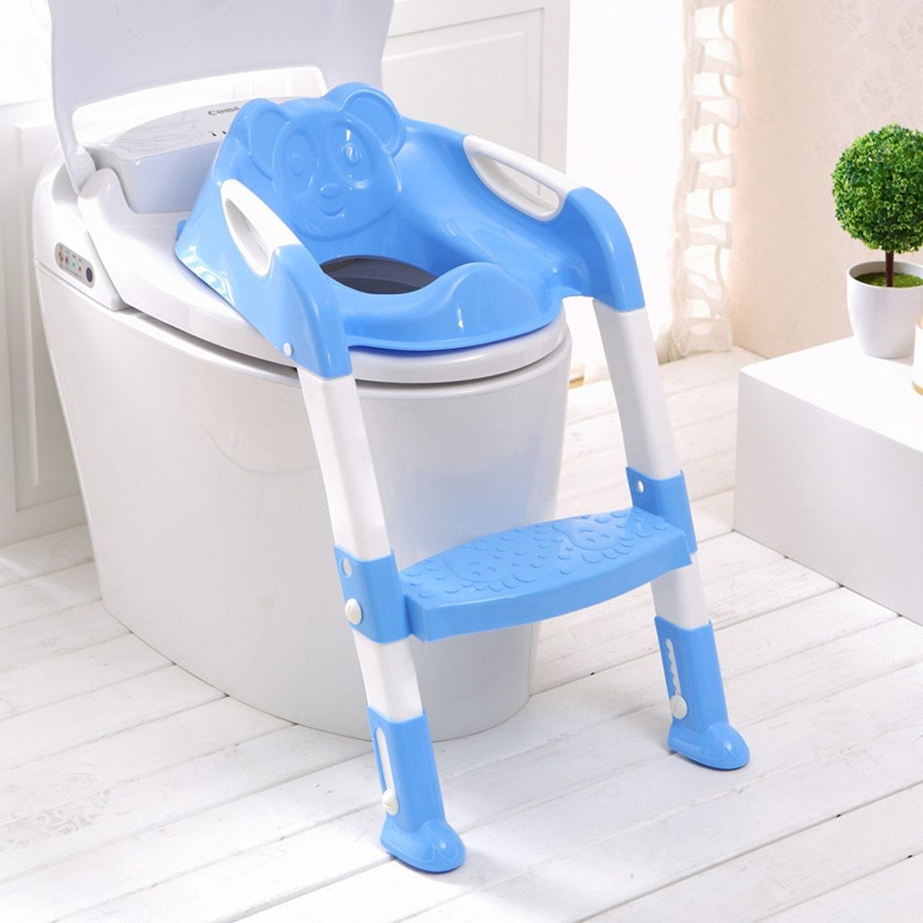 Blue potty training seat with step stool designed for comfort and convenience, aiding kids in smooth toilet transitions.