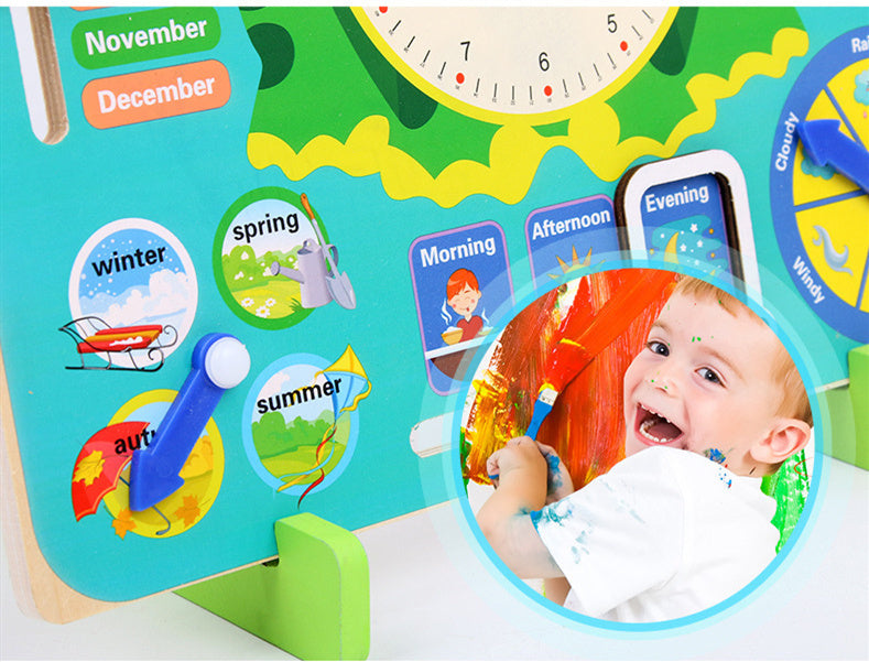 Montessori Wooden Toys Baby Weather Season Calendar Clock