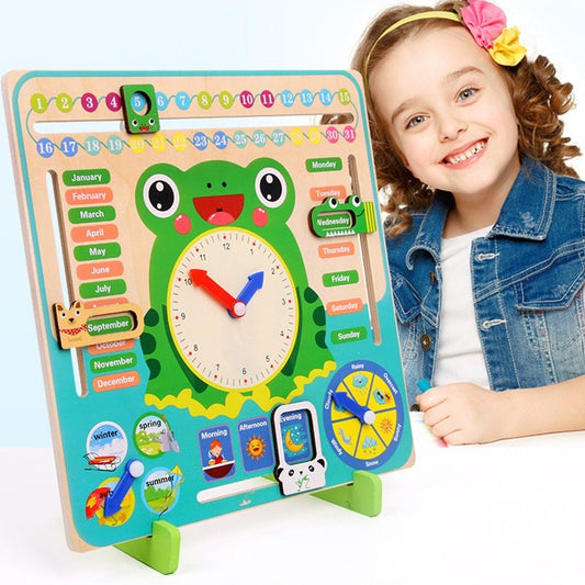 Montessori Wooden Toys Baby Weather Season Calendar Clock