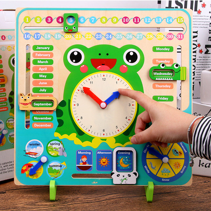 Montessori Wooden Toys Baby Weather Season Calendar Clock