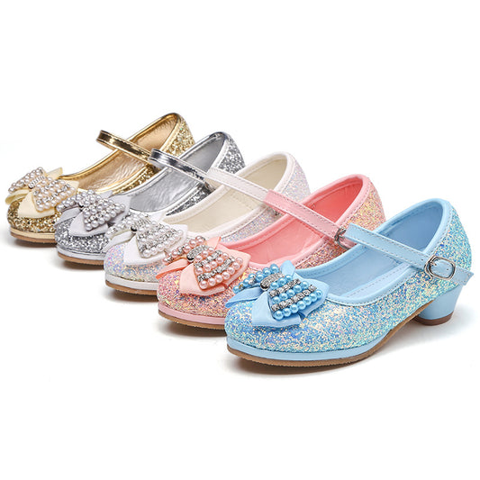 Children's Bow High Heel Crystal Shoes - Kiddiez Corner