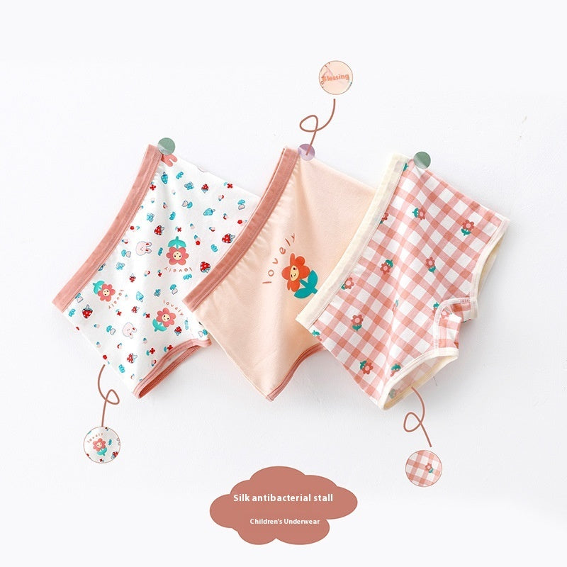 Children's Underwear Female Three Four Corners Pure Cotton - Kiddiez Corner