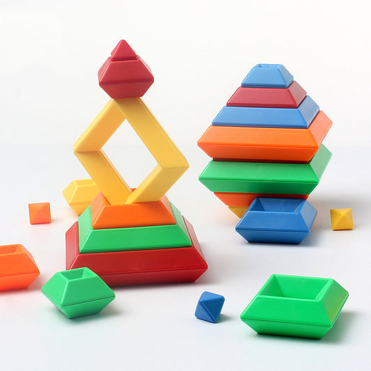 Rainbow Tower Ring Jenga Cognitive Set Shapes Building Blocks Kids