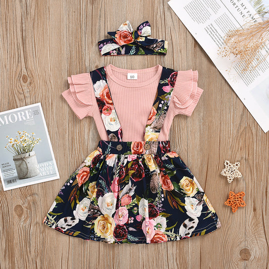 Summer Short-sleeved Top Suspender Skirt