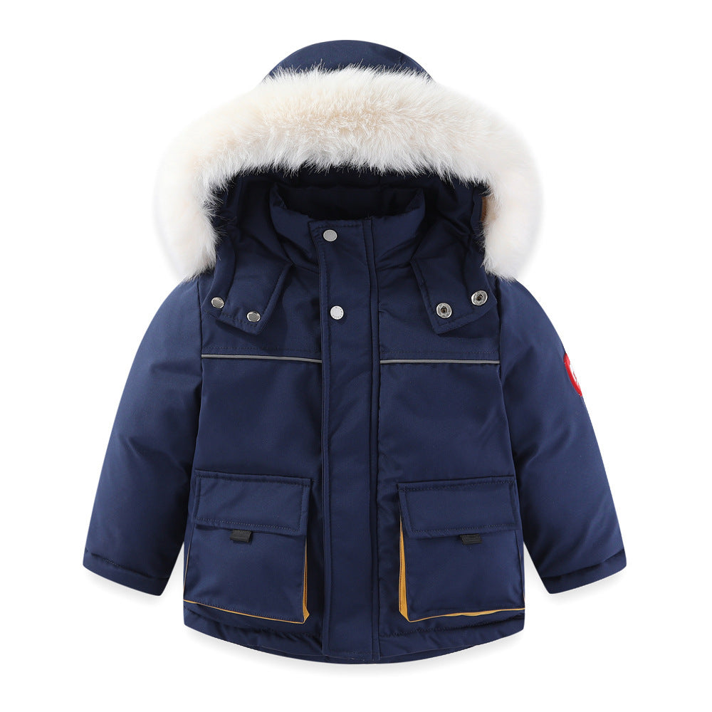 Windproof Waterproof Boys And Girls Fur Cotton-padded Overalls Suit