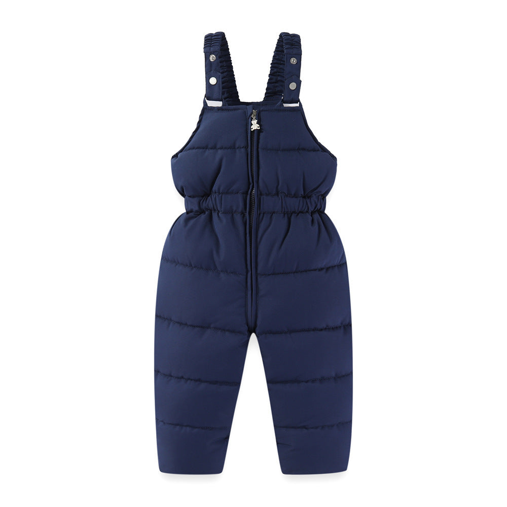 Windproof Waterproof Boys And Girls Fur Cotton-padded Overalls Suit
