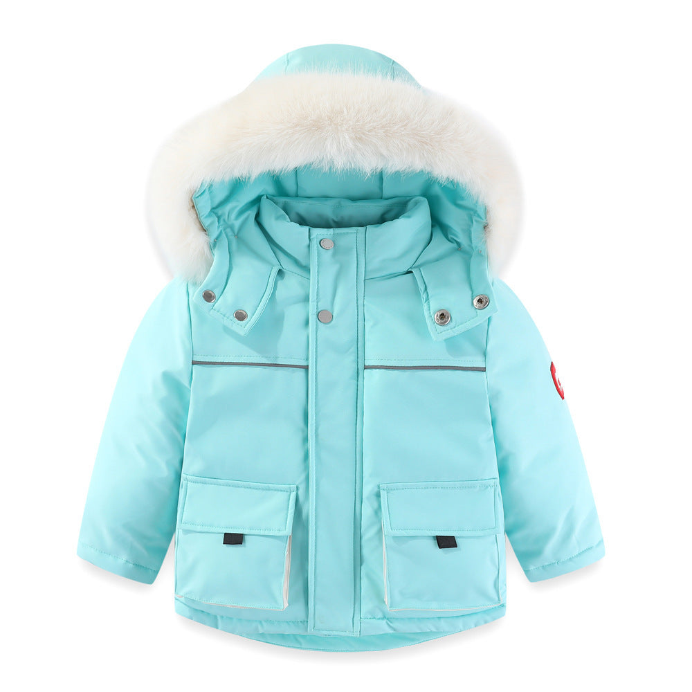 Windproof Waterproof Boys And Girls Fur Cotton-padded Overalls Suit