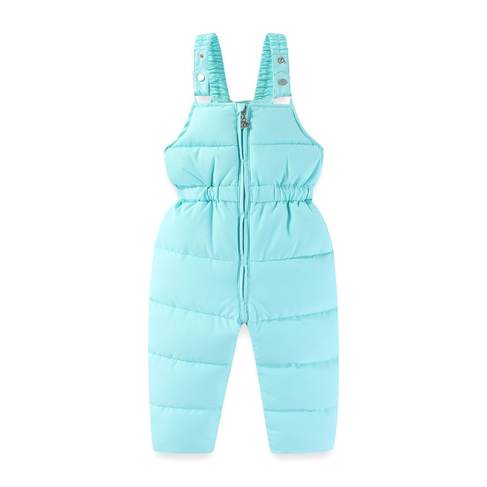 Windproof Waterproof Boys And Girls Fur Cotton-padded Overalls Suit