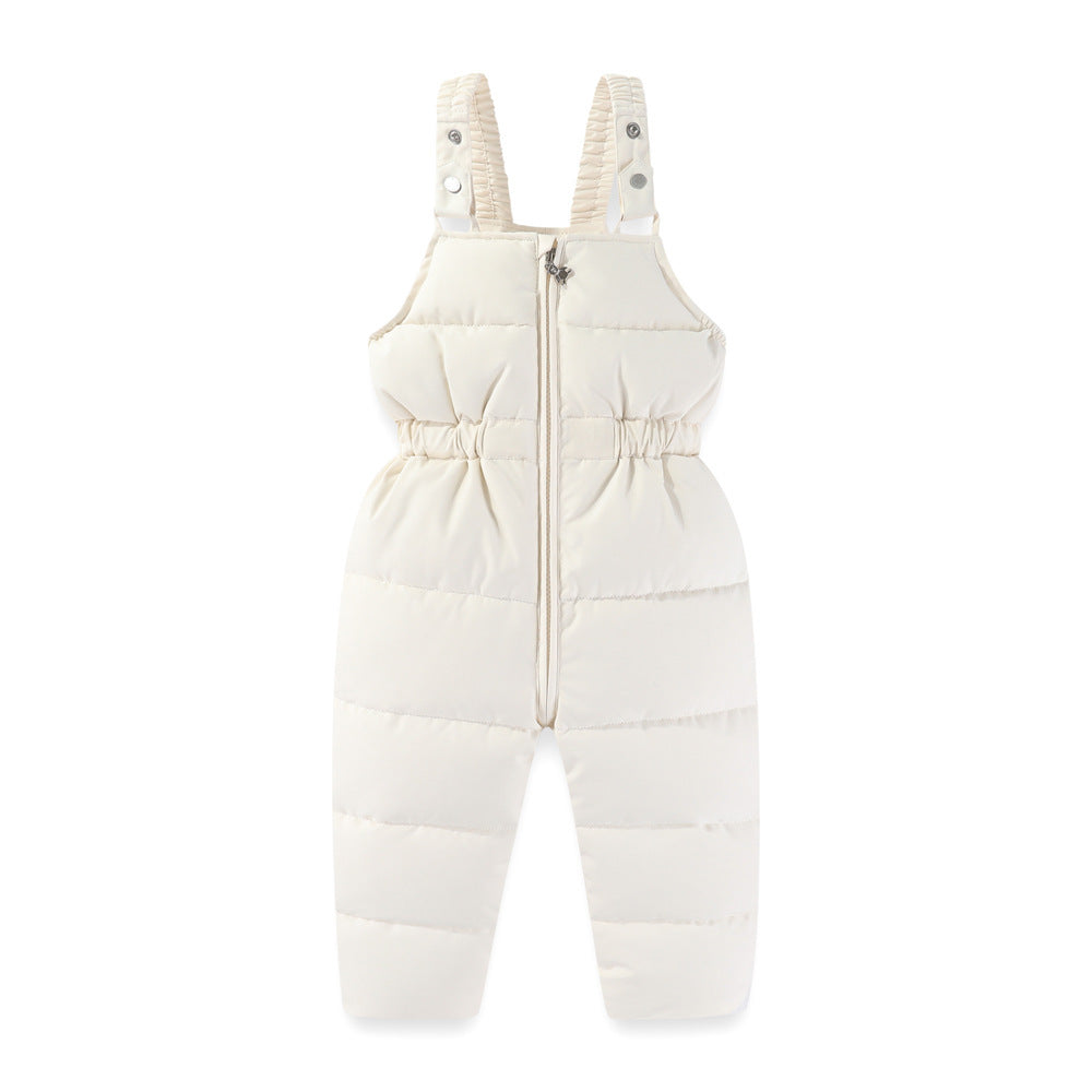 Windproof Waterproof Boys And Girls Fur Cotton-padded Overalls Suit