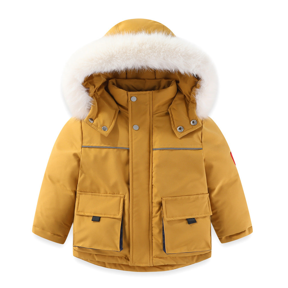 Windproof Waterproof Boys And Girls Fur Cotton-padded Overalls Suit
